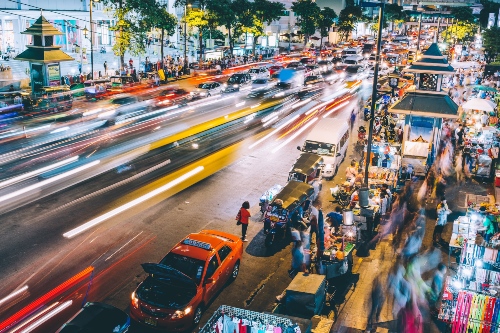 Busy night scene in Sukhumvit Bangkok