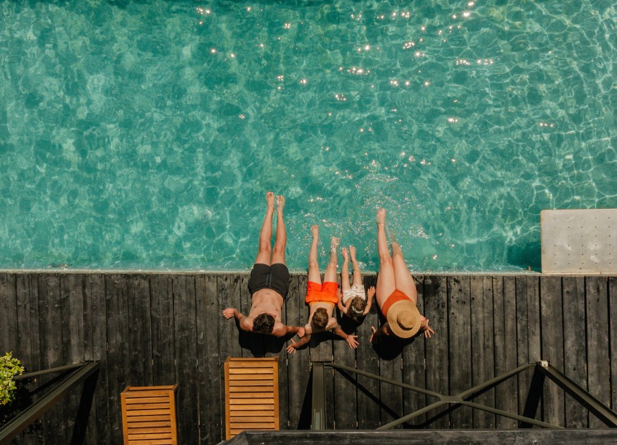 Family relaxing at resort