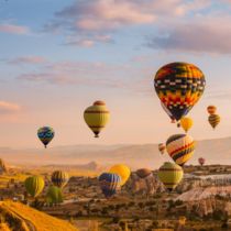 Hot air balloon flying over Cappadocia Turkey Listing