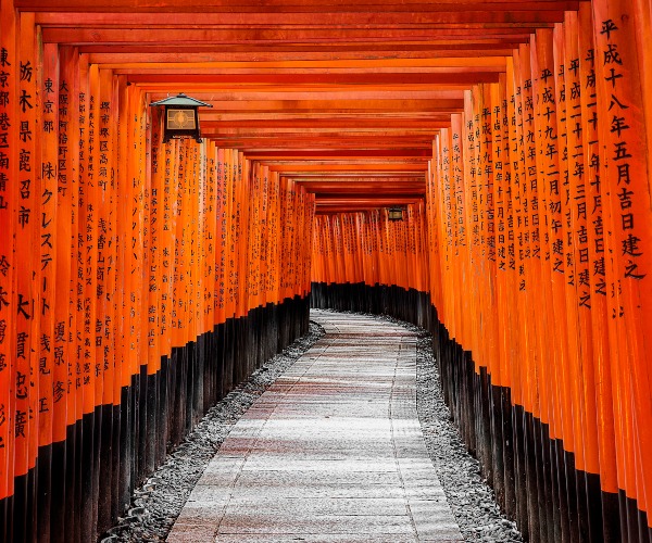 Pathway through Torii gates in Fushimi Inari Kyoto