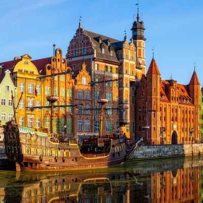 Promenade and ship, Gdansk, Poland