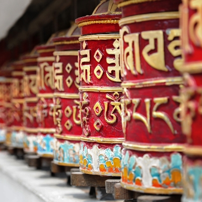 Religious prayer wheels in Bhutan (Paro)