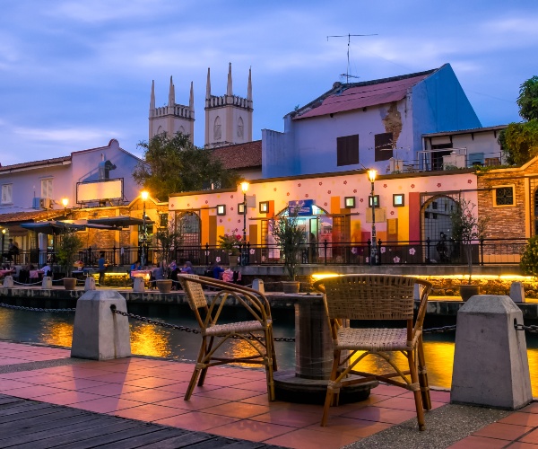 Riverfront at dusk Malacca Malaysia