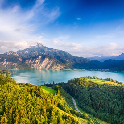 Schafberg and Lake Mondsee in Salzkammergut, Austria 402x402