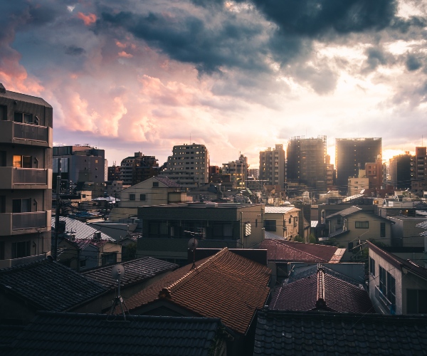 Sunrise over Yanaka district Tokyo