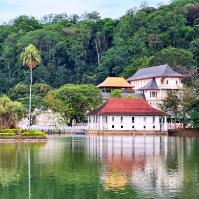 Temple and Lake, Kandy, Sri Lanka