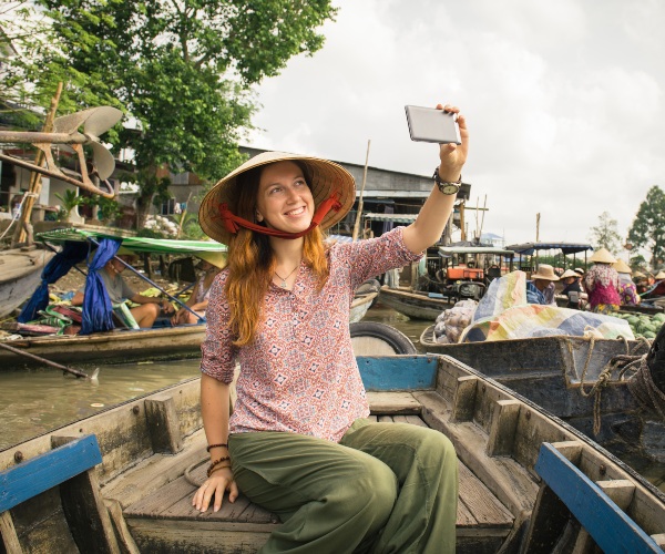 Tourist at Cai Rang floating market Mekong Delta