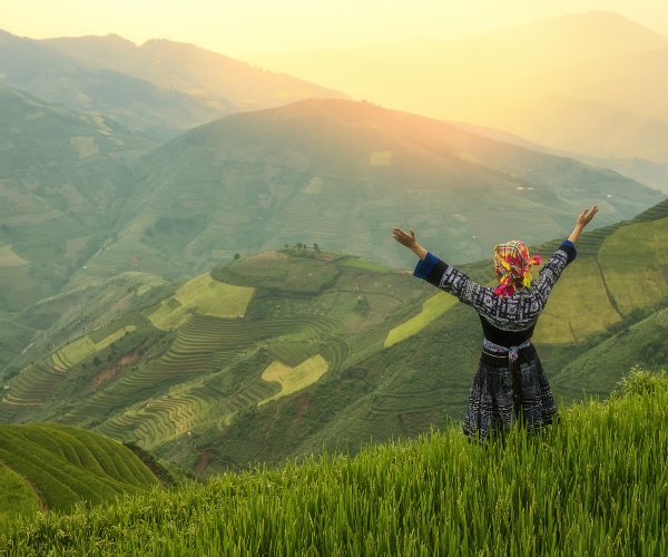 Villager overlooking rice fields Sapa