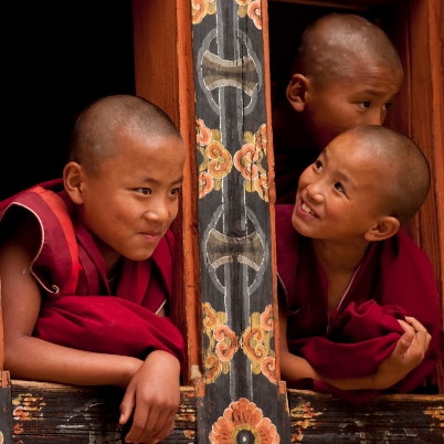 Young monks chatting, Bhutan